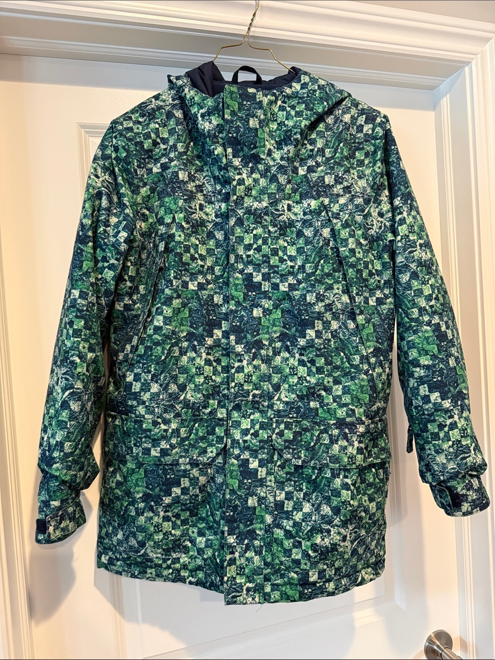 Burton Kids Green Patterned Hooded Puffer Ski Jacket